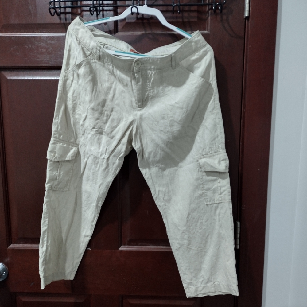 Tommy Bahama Relax Aubrey Fit Natural Color Linen Capris Size 12